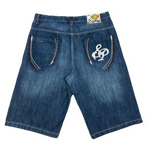 Vintage Southpole Y2K Denim Shorts Jorts Men Size 38 Skull Baggy Skater Wide Leg